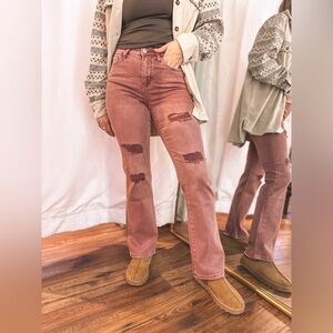 Vervet Distressed Plum/Maroon Bootcut Jeans